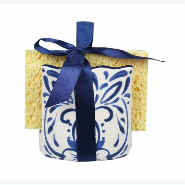 Youngs Ceramic Talavera Sponge Holder with Sponge, Blue & White 21209